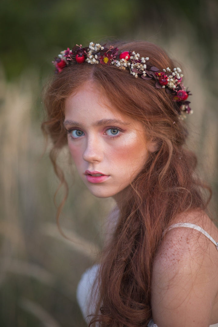 Rose Hip Flower Crown: Autumn Wedding Bridal Hair Wreath – handmade floral hair accessory by magaela