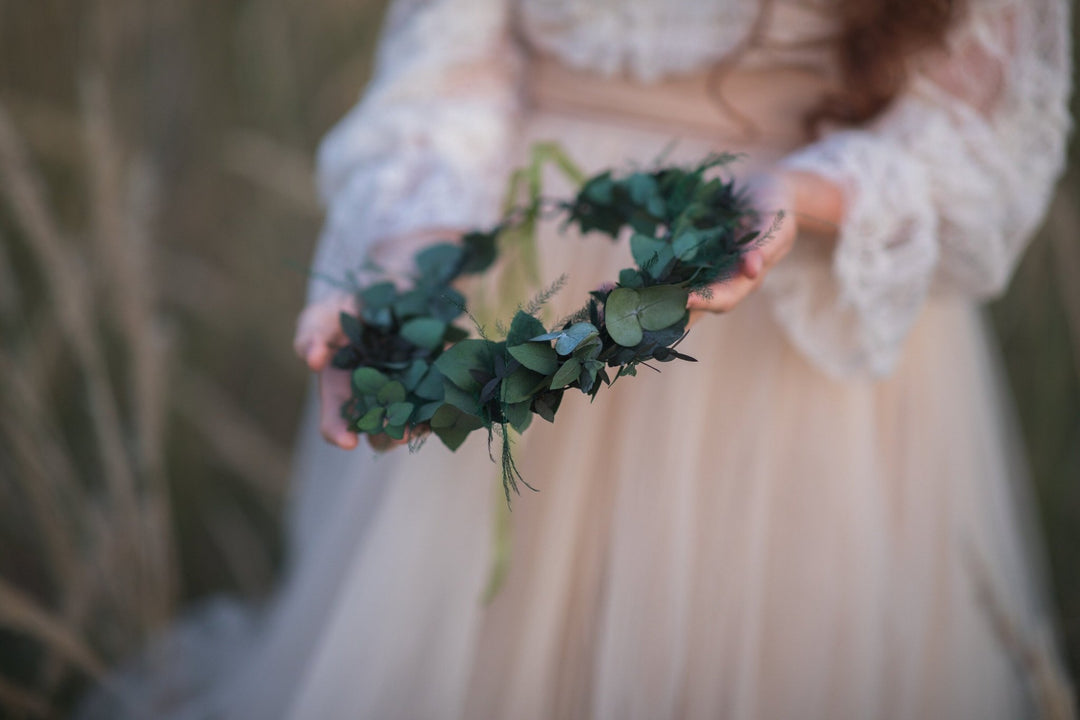 Greenery Bridal Wreath: Eucalyptus Flower Crown, Boho Wedding – handmade floral hair accessory by magaela