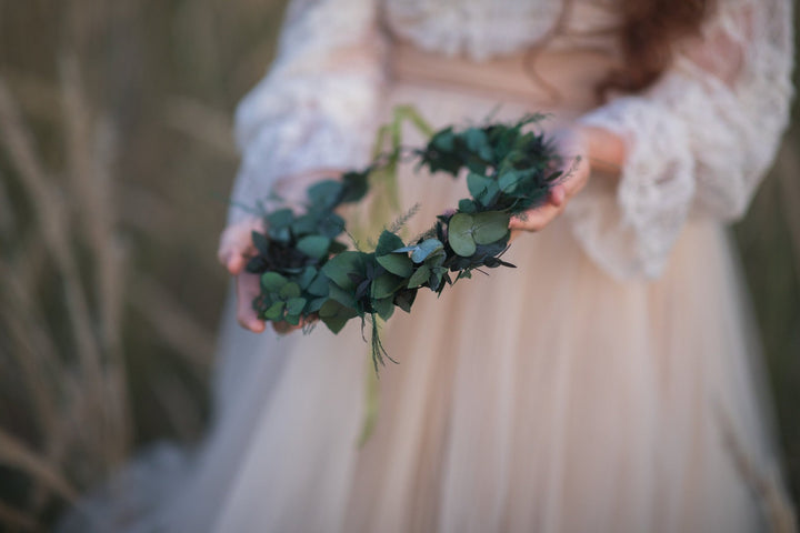 Greenery Bridal Wreath: Eucalyptus Flower Crown, Boho Wedding – handmade floral hair accessory by magaela