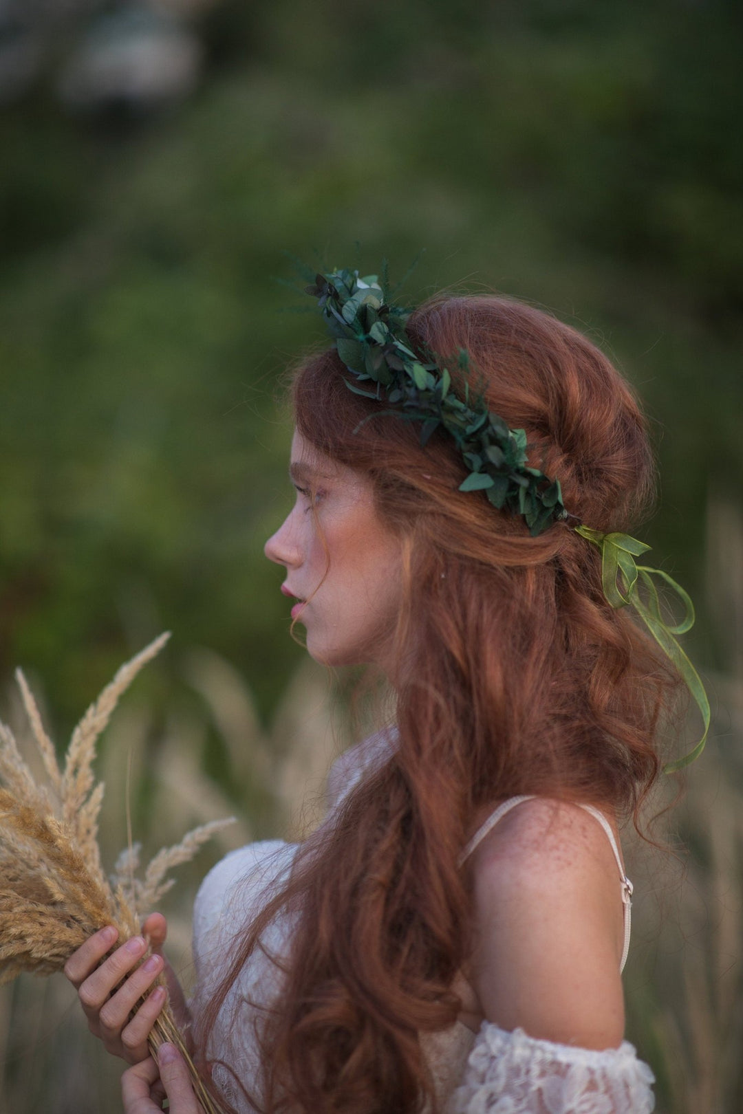 Greenery Bridal Wreath: Eucalyptus Flower Crown, Boho Wedding – handmade floral hair accessory by magaela