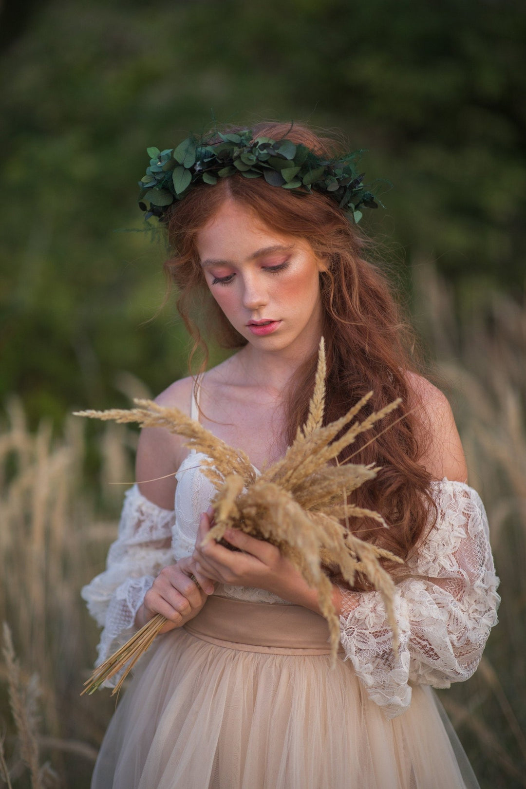 Greenery Bridal Wreath: Eucalyptus Flower Crown, Boho Wedding – handmade floral hair accessory by magaela
