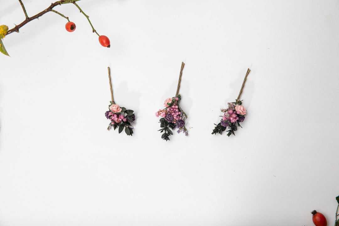 Purple Flower Hair Pins: Bridal Wedding Hair Accessories – handmade floral hair accessory by magaela