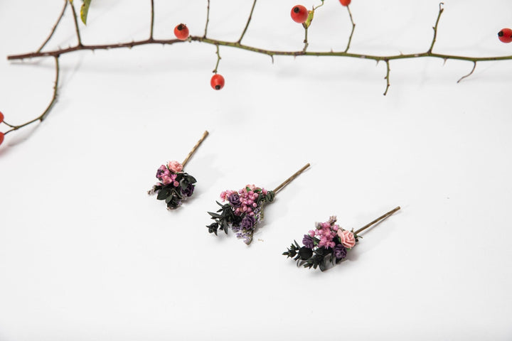 Purple Flower Hair Pins: Bridal Wedding Hair Accessories – handmade floral hair accessory by magaela