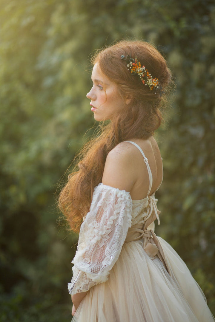 Autumn Flower Hair Comb: Preserved Eucalyptus & Baby's Breath Wedding Accessory – handmade floral hair accessory by magaela