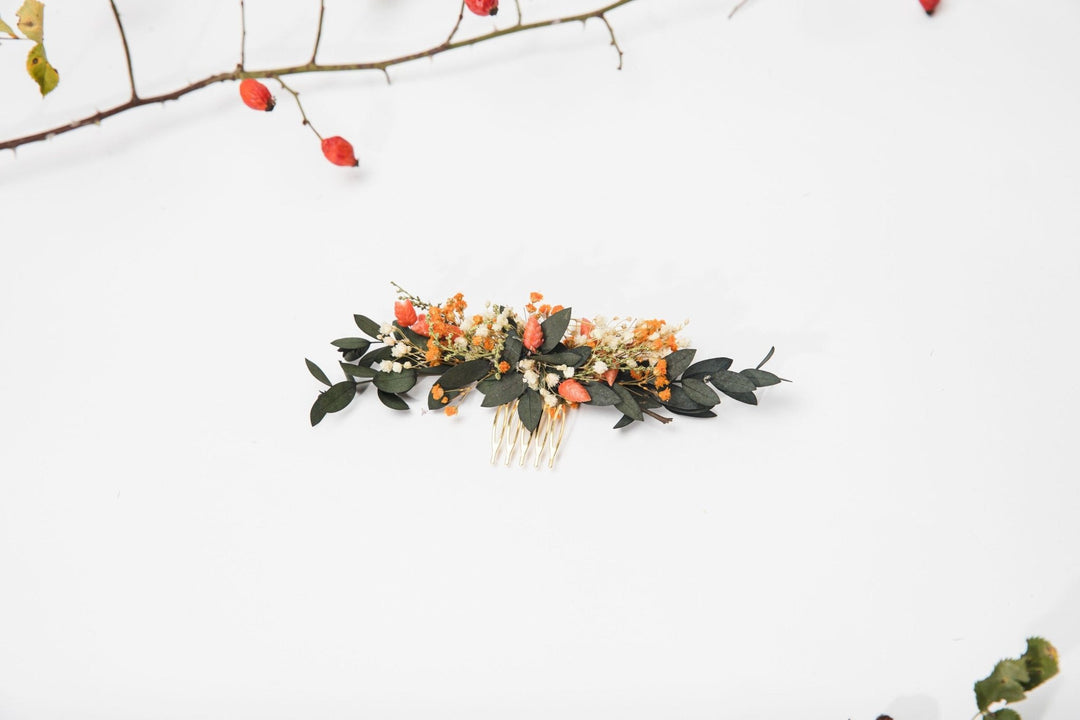 Autumn Flower Hair Comb: Preserved Eucalyptus & Baby's Breath Wedding Accessory – handmade floral hair accessory by magaela