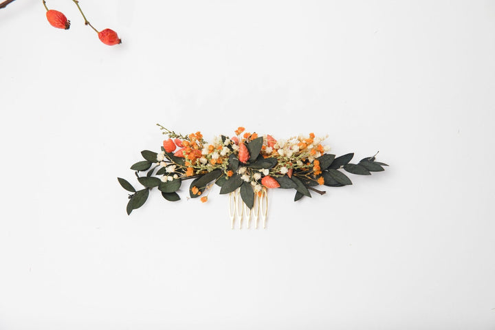 Autumn Flower Hair Comb: Preserved Eucalyptus & Baby's Breath Wedding Accessory – handmade floral hair accessory by magaela