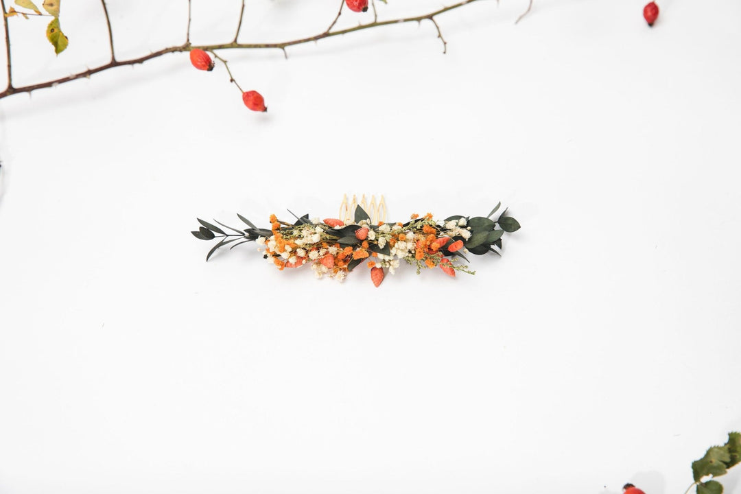 Autumn Flower Hair Comb: Preserved Eucalyptus & Baby's Breath Wedding Accessory – handmade floral hair accessory by magaela