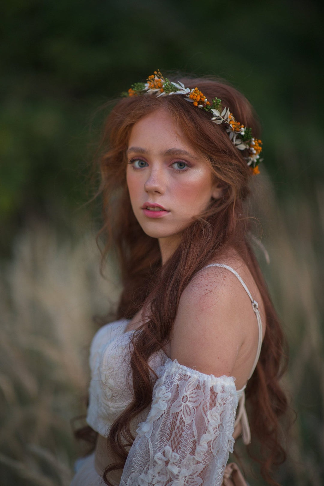 Autumn Wedding Flower Crown: Orange Ivory Bridal Headpiece – handmade floral hair accessory by magaela