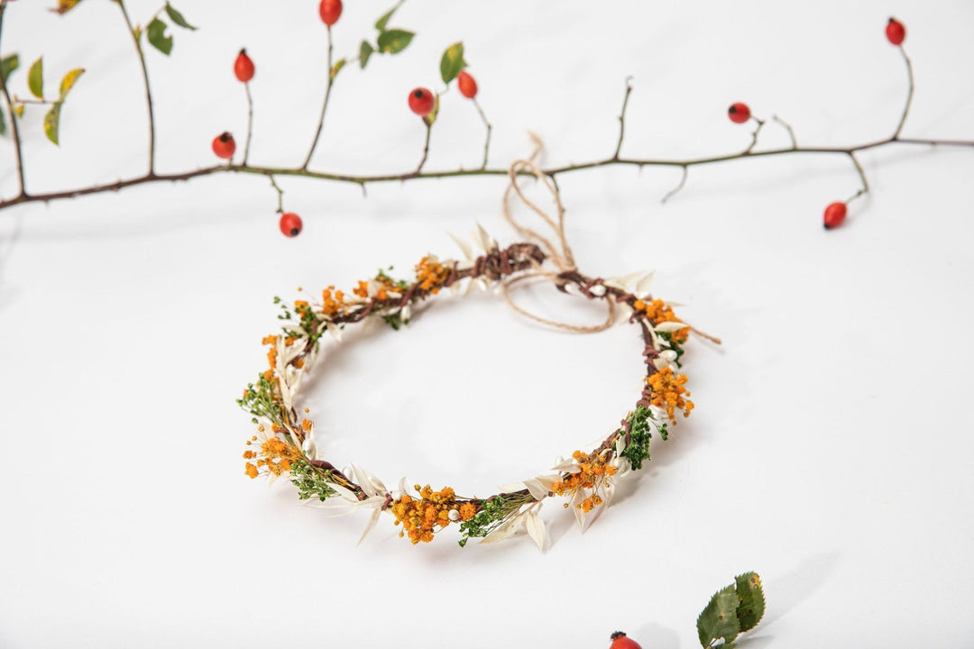 Autumn Wedding Flower Crown: Orange Ivory Bridal Headpiece – handmade floral hair accessory by magaela