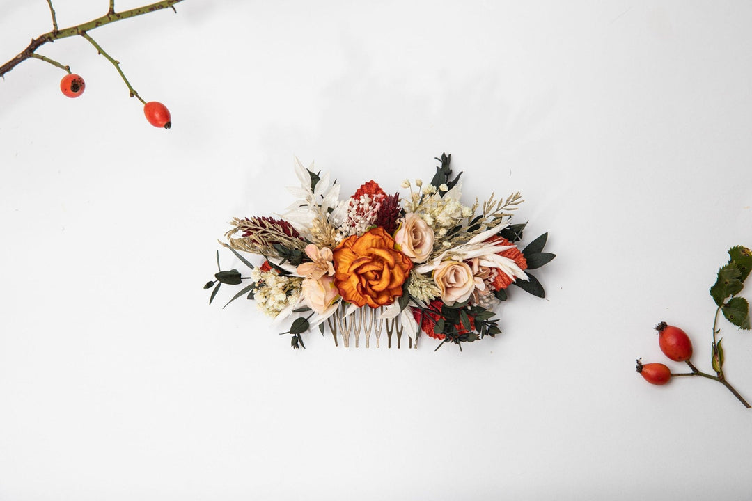 Autumn Flower Hair Comb: Burnt Orange Bridal Hair Accessories – handmade floral hair accessory by magaela
