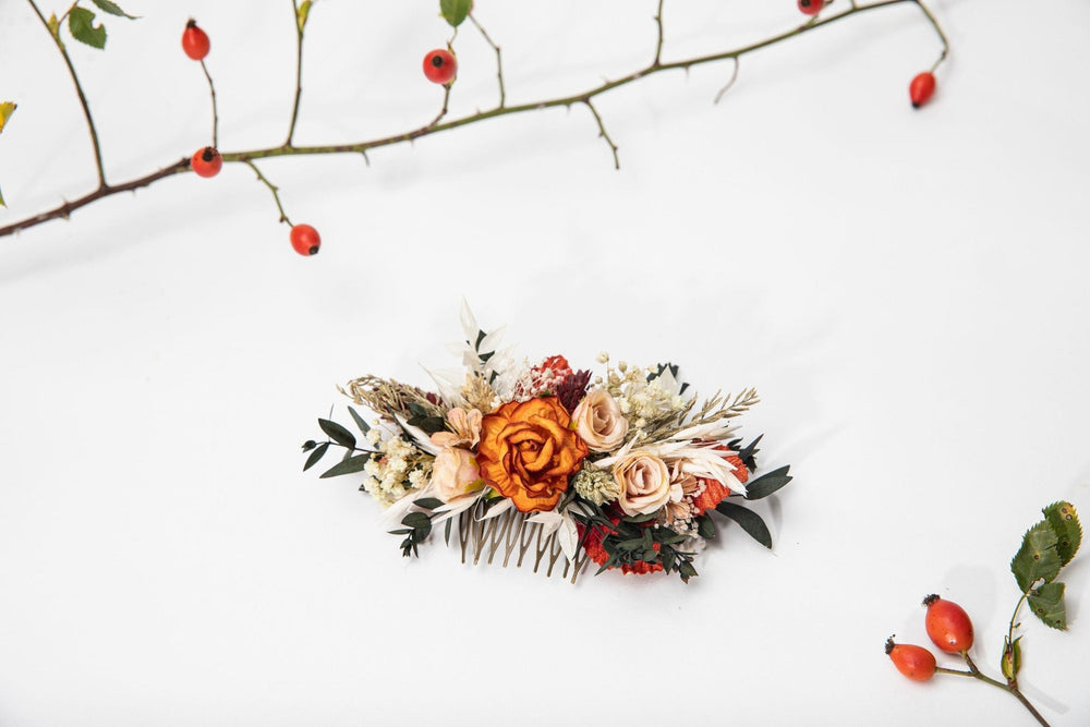 Autumn Flower Hair Comb: Burnt Orange Bridal Hair Accessories – handmade floral hair accessory by magaela