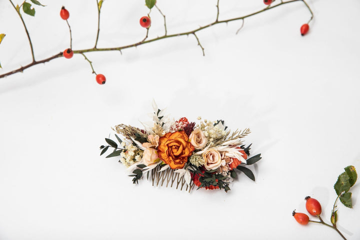 Autumn Flower Hair Comb: Burnt Orange Bridal Hair Accessories – handmade floral hair accessory by magaela