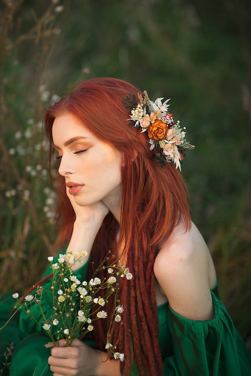 Autumn Flower Hair Comb: Burnt Orange Bridal Hair Accessories – handmade floral hair accessory by magaela