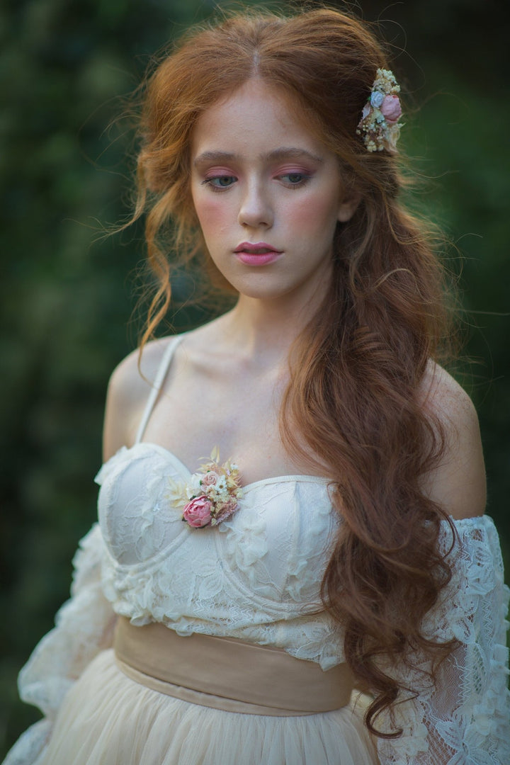 Blush & Ivory Flower Brooch: Romantic Wedding Jewelry – handmade floral hair accessory by magaela