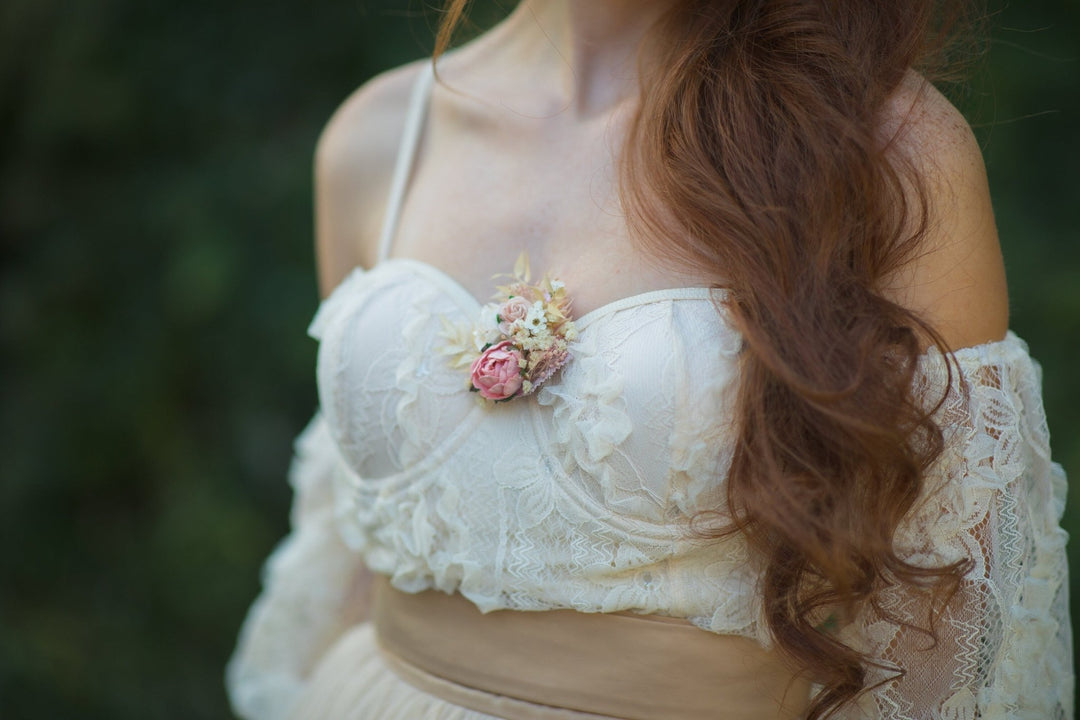 Blush & Ivory Flower Brooch: Romantic Wedding Jewelry – handmade floral hair accessory by magaela