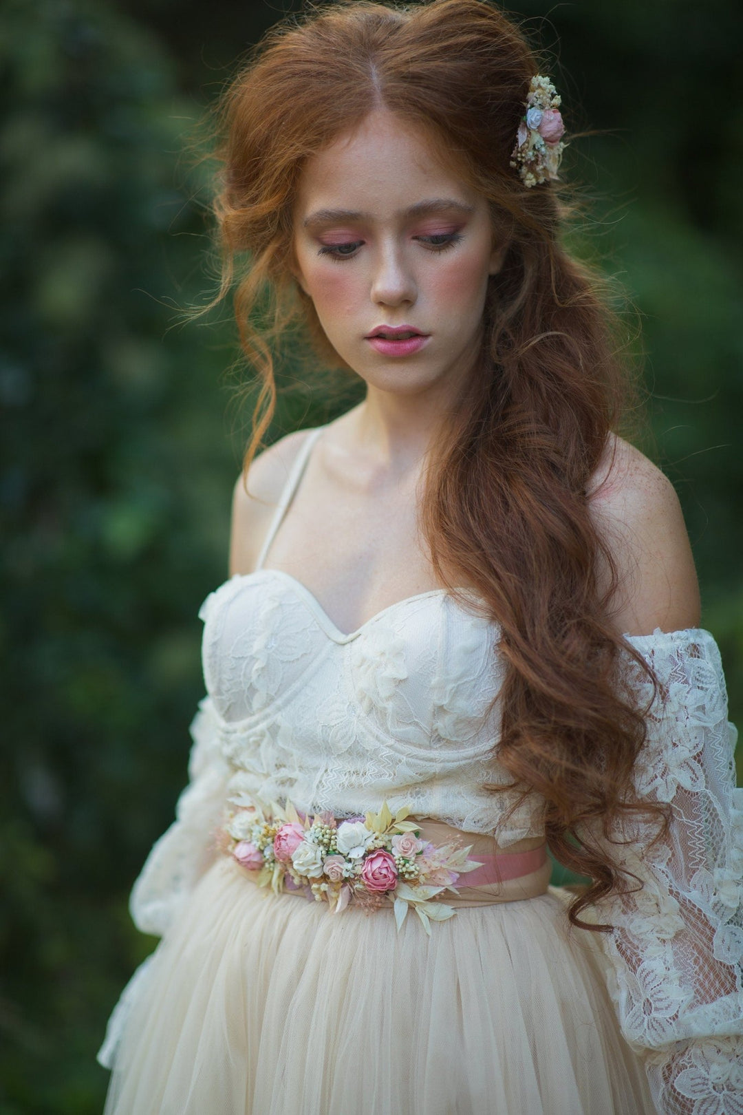 Blush Ivory Flower Wedding Belt: Romantic Bridal Sash – handmade floral hair accessory by magaela