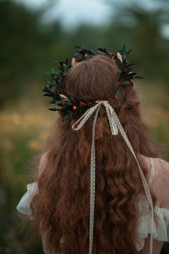 Autumn Flower Hair Wreath: Burnt Orange Boho Wedding Headpiece – handmade floral hair accessory by magaela