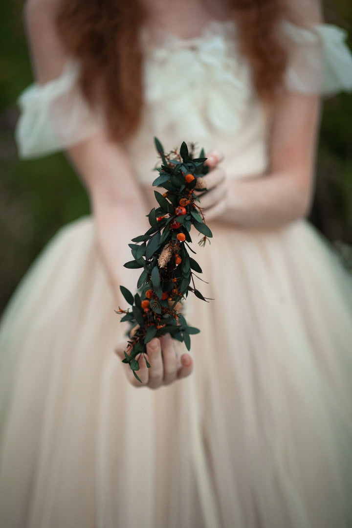 Autumn Flower Hair Wreath: Burnt Orange Boho Wedding Headpiece – handmade floral hair accessory by magaela