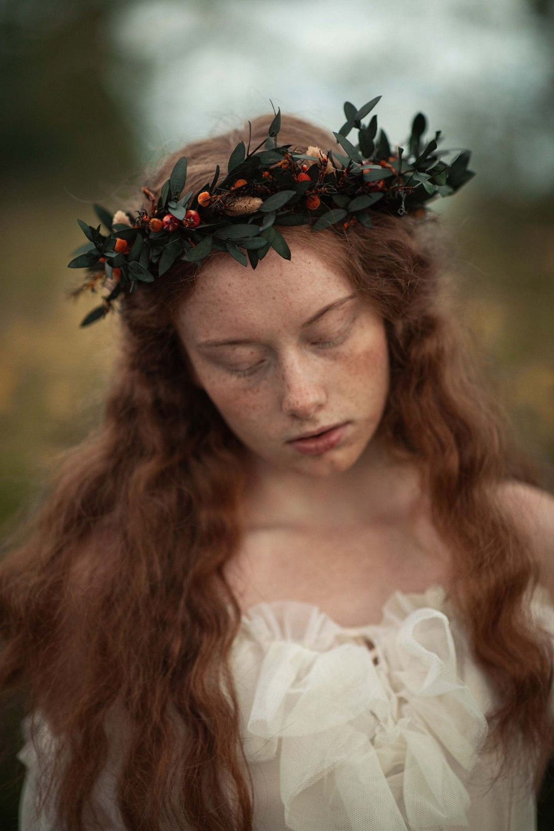 Autumn Flower Hair Wreath: Burnt Orange Boho Wedding Headpiece – handmade floral hair accessory by magaela