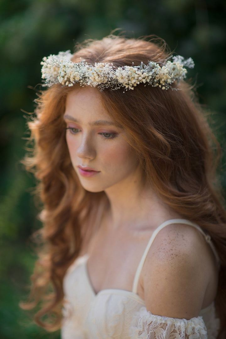Ivory Flower Crown: Preserved Baby's Breath Bridal Headpiece – handmade floral hair accessory by magaela