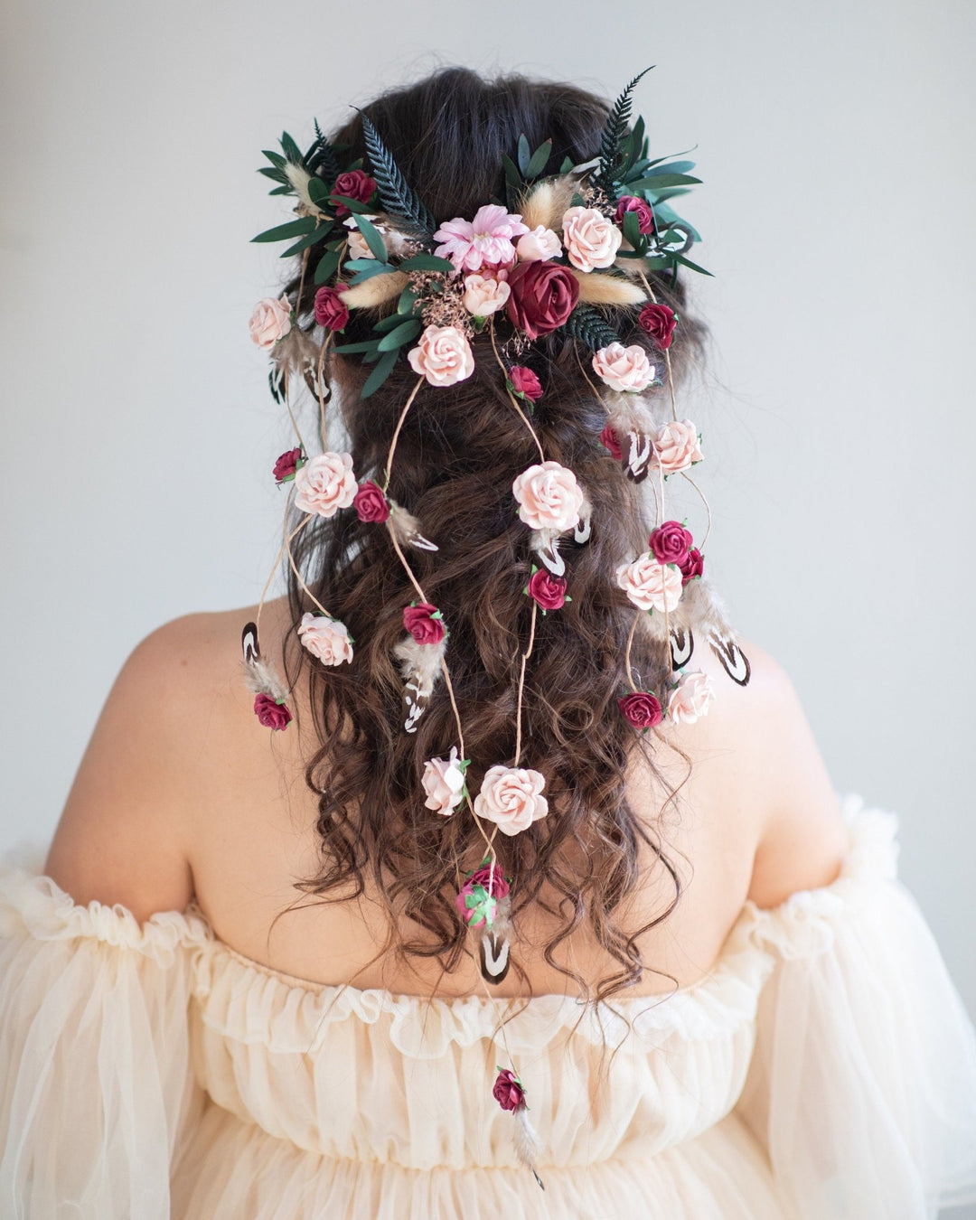 Romantic Rose Wedding Hair Vine: Bridal Headpiece, Braided Hair Jewelry – handmade floral hair accessory by magaela