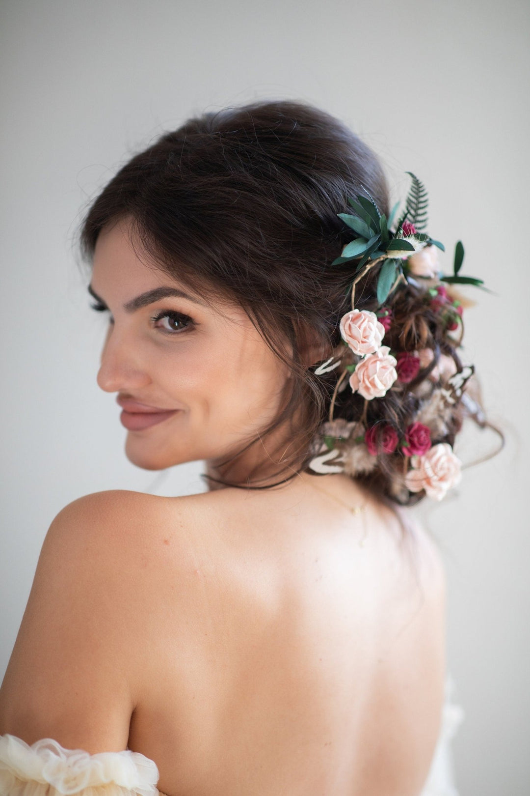 Romantic Rose Wedding Hair Vine: Bridal Headpiece, Braided Hair Jewelry – handmade floral hair accessory by magaela