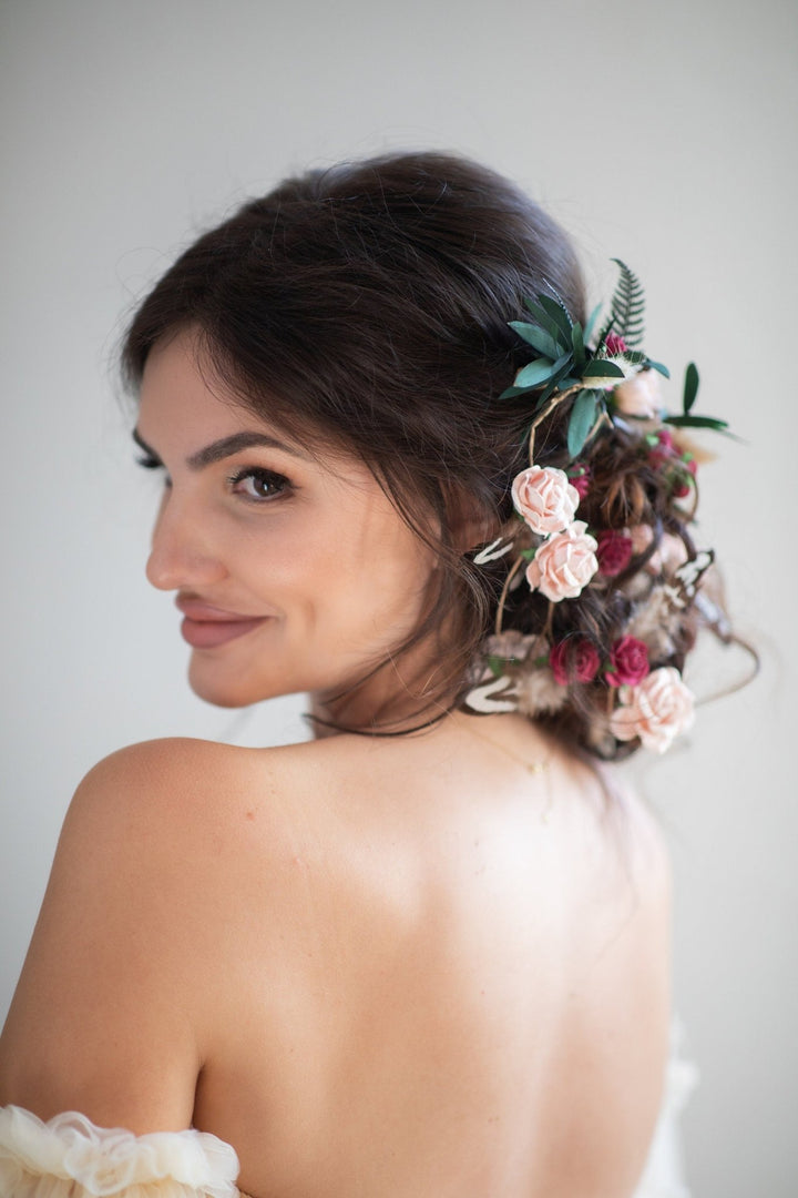 Romantic Rose Wedding Hair Vine: Bridal Headpiece, Braided Hair Jewelry – handmade floral hair accessory by magaela