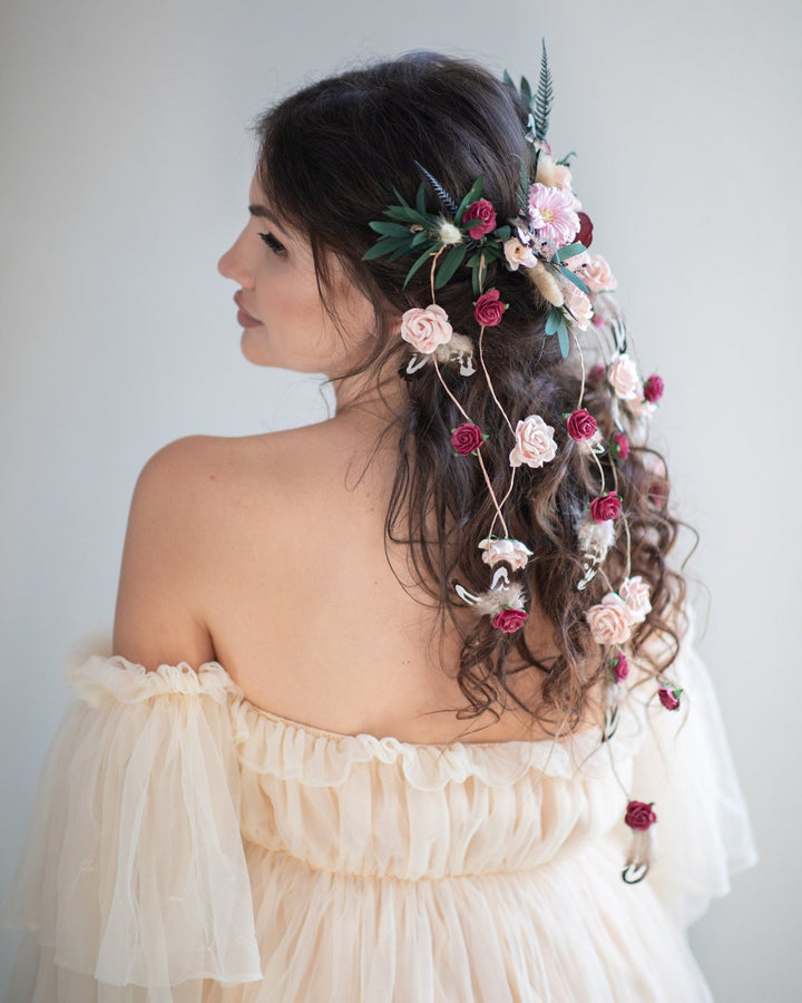 Romantic Rose Wedding Hair Vine: Bridal Headpiece, Braided Hair Jewelry – handmade floral hair accessory by magaela