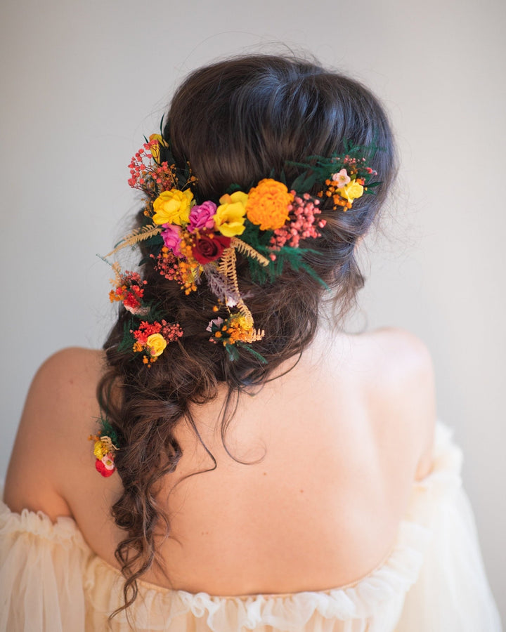 Autumn Frida Flower Hair Vine: Colorful Bridal Headpiece – handmade floral hair accessory by magaela