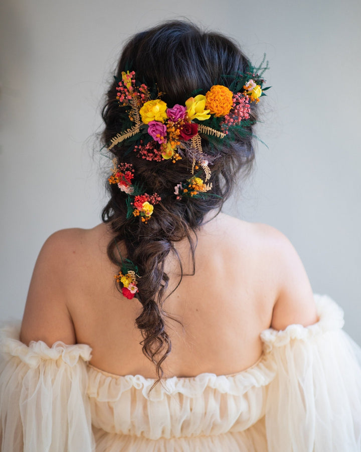 Autumn Frida Flower Hair Vine: Colorful Bridal Headpiece – handmade floral hair accessory by magaela