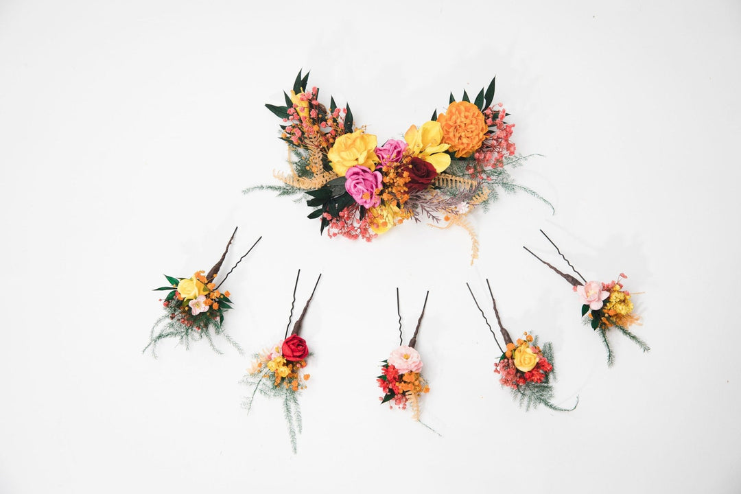 Autumn Frida Flower Hair Vine: Colorful Bridal Headpiece – handmade floral hair accessory by magaela