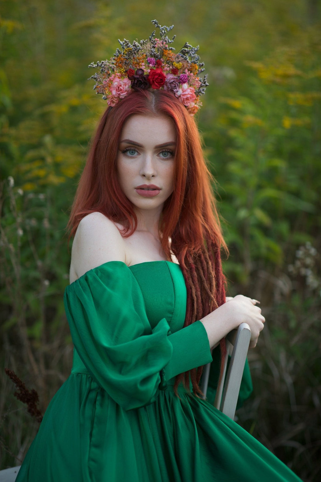 Frida Kahlo Flower Crown: Boho Wedding Headband – handmade floral hair accessory by magaela