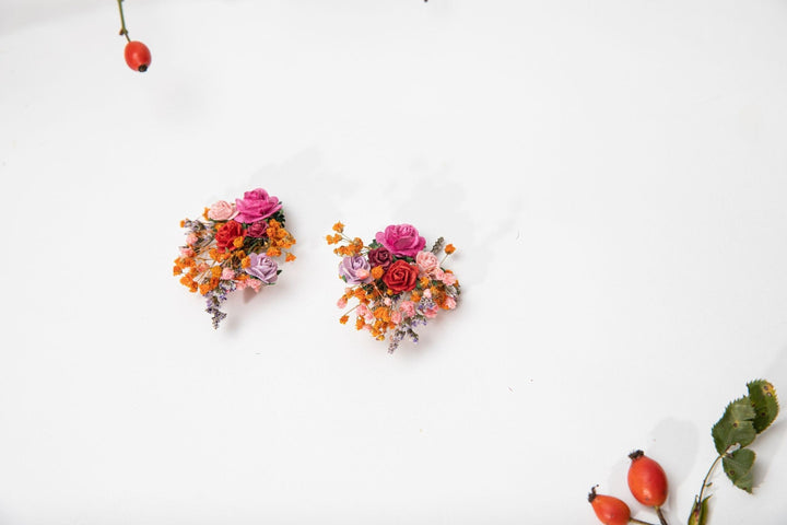 Frida Flower Earrings: Wedding Bridal Rose Clip Ons – handmade floral hair accessory by magaela