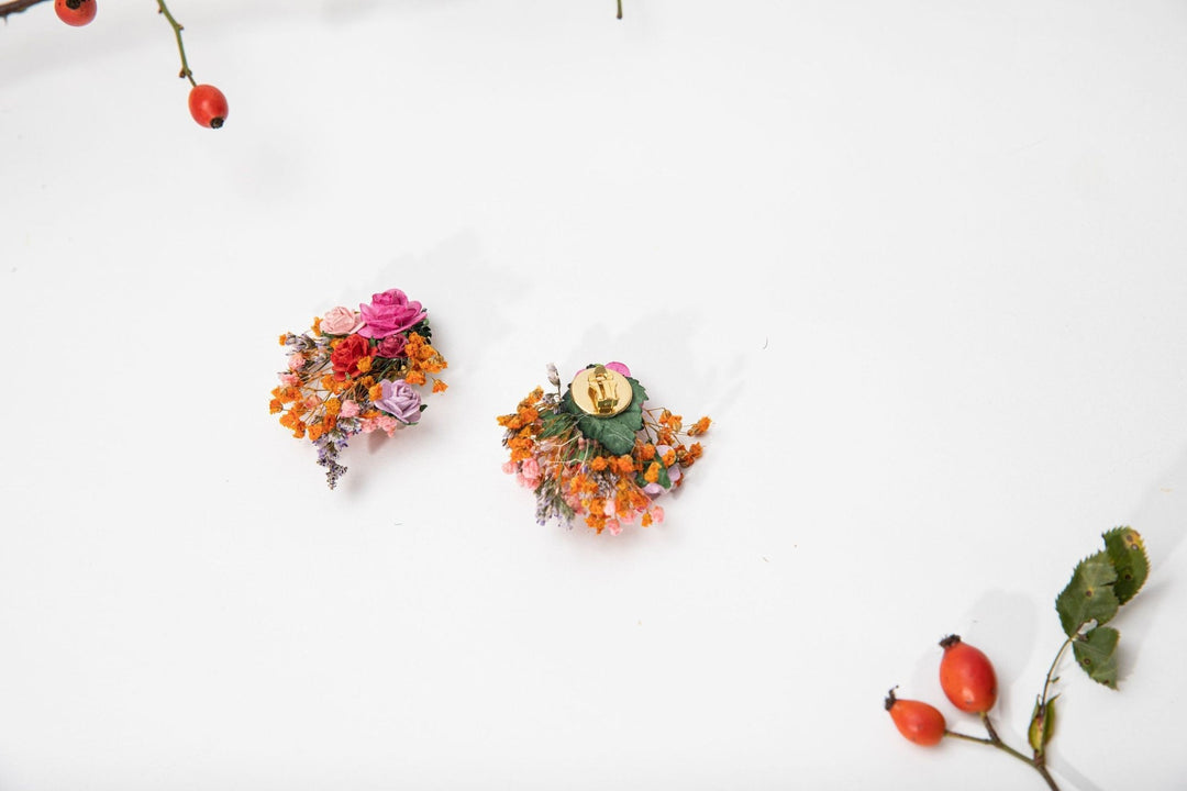 Frida Flower Earrings: Wedding Bridal Rose Clip Ons – handmade floral hair accessory by magaela