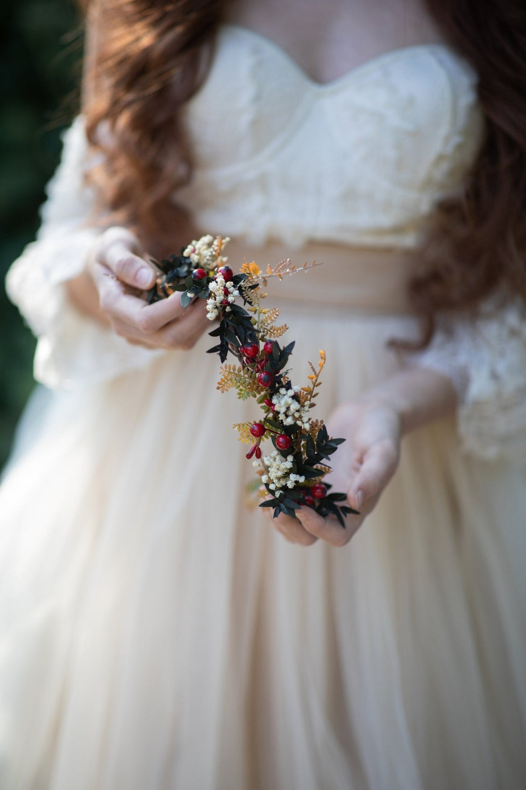 Autumn Bridal Flower Crown: Rose Hips & Baby's Breath Headpiece – handmade floral hair accessory by magaela