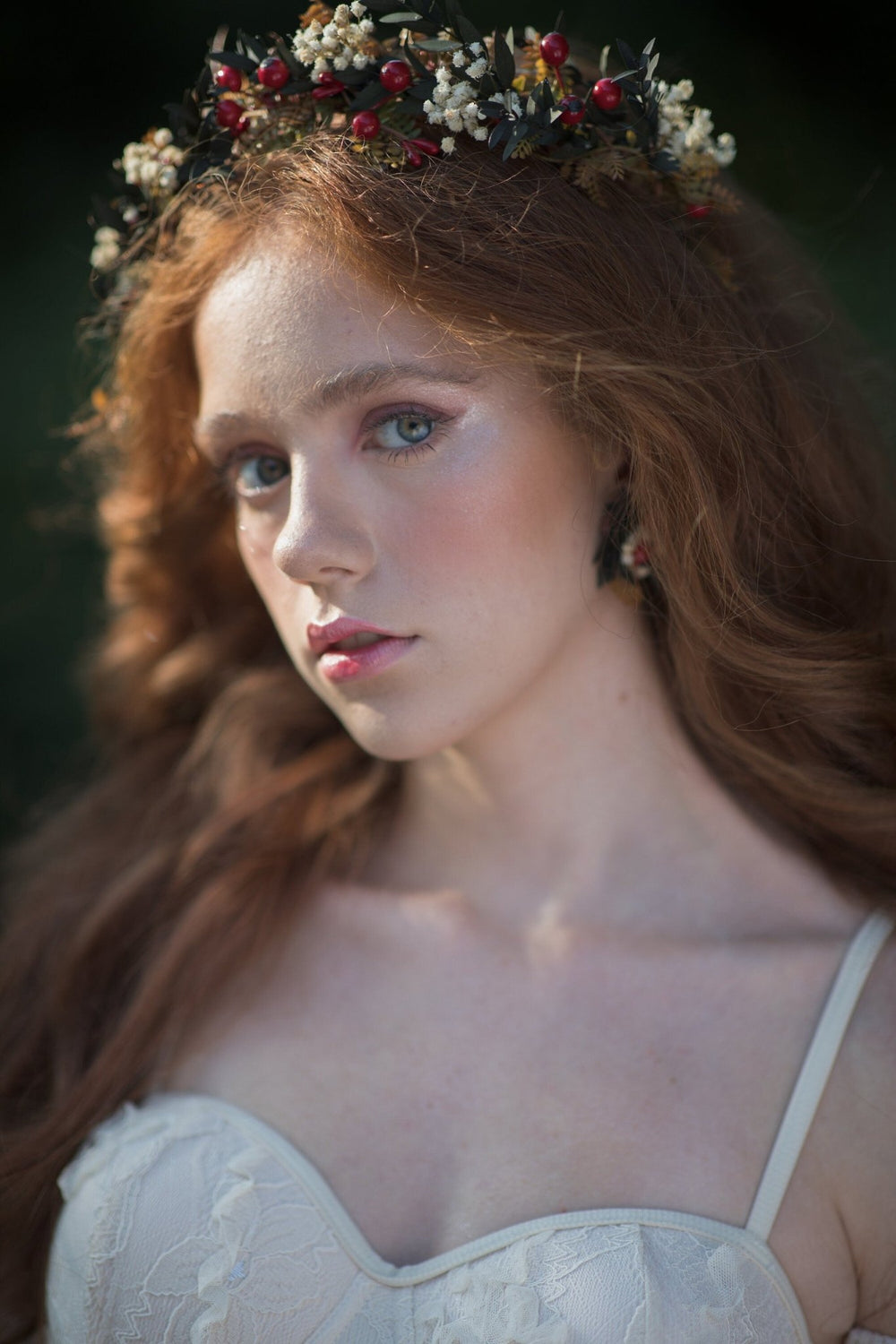 Autumn Rose Hip Earrings: Natural Flower Studs, Bridal Jewelry – handmade floral hair accessory by magaela