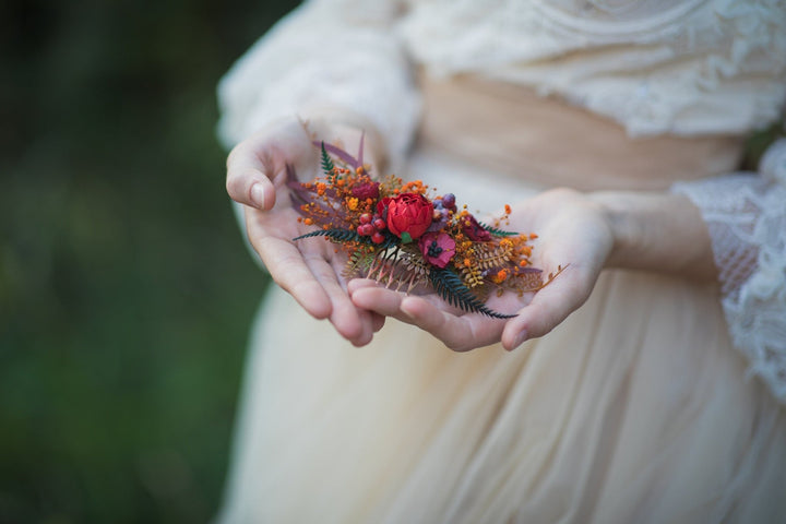 Autumn Flower Hair Comb: Handmade Bridal Hair Accessory – handmade floral hair accessory by magaela