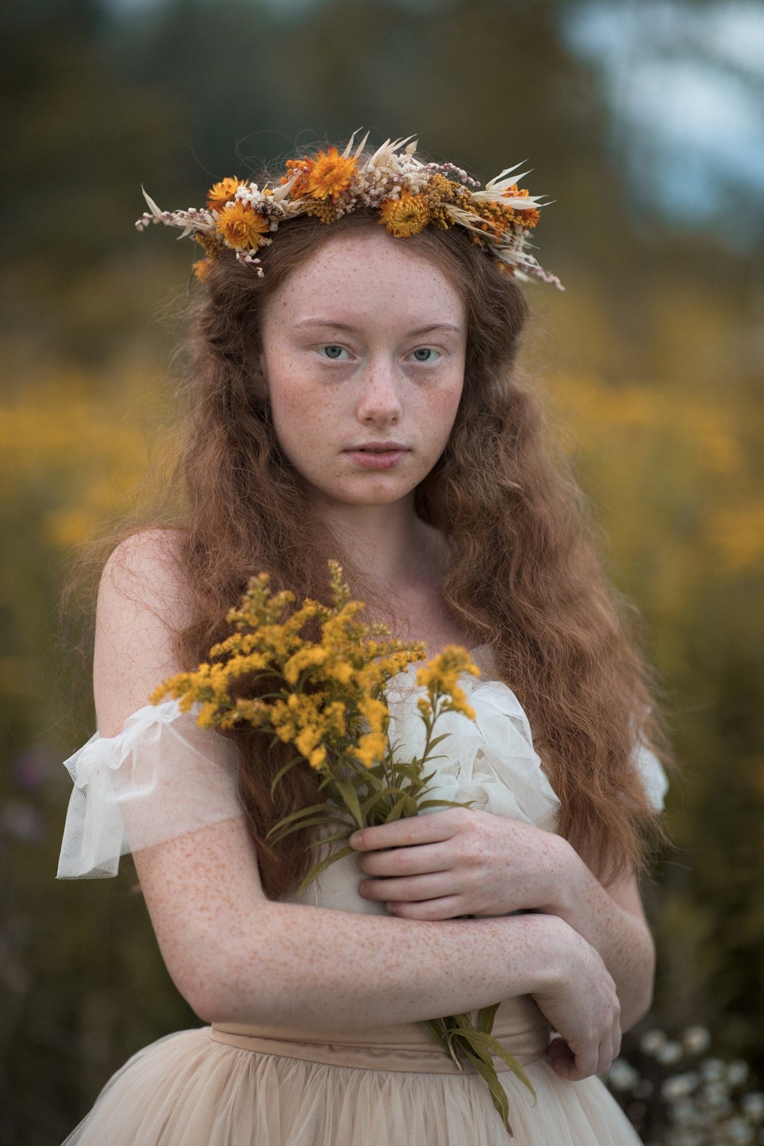Ochre Flower Crown: Preserved Autumn Wedding Bridal Headpiece – handmade floral hair accessory by magaela