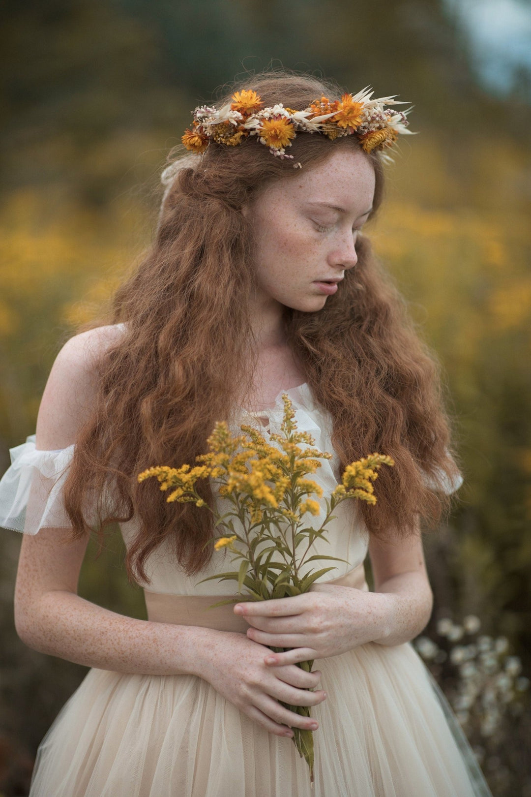 Ochre Flower Crown: Preserved Autumn Wedding Bridal Headpiece – handmade floral hair accessory by magaela
