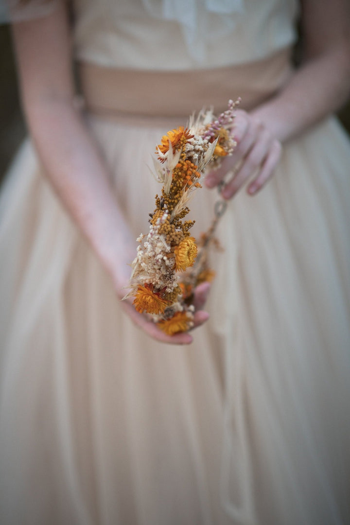 Ochre Flower Crown: Preserved Autumn Wedding Bridal Headpiece – handmade floral hair accessory by magaela