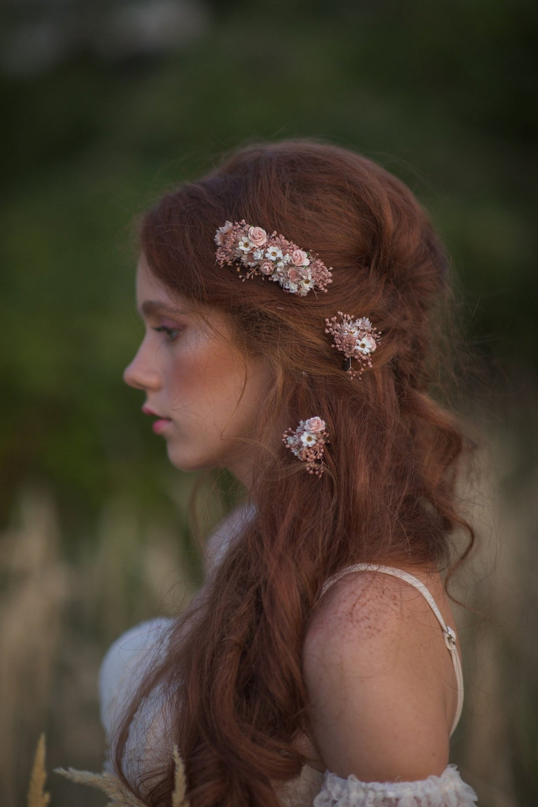 Blush Wedding Hair Comb & Pins: Romantic Dried Flower Accessories – handmade floral hair accessory by magaela