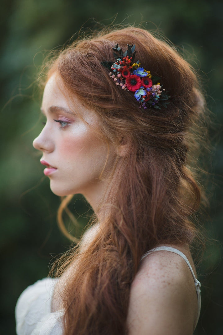 Poppy Flower Hair Comb: Folk Wedding Bridal Accessory – handmade floral hair accessory by magaela