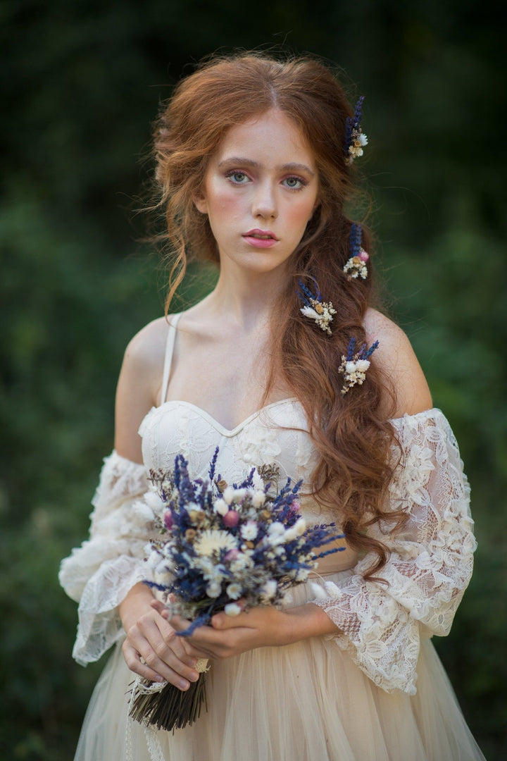 Preserved Lavender Wedding Bouquet: Handmade Dried Bridal Bouquet – handmade floral hair accessory by magaela