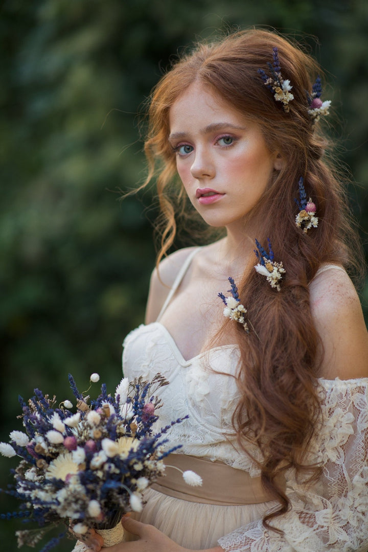 Lavender Dried Flower Hairpins: Provence Wedding Accessories – handmade floral hair accessory by magaela