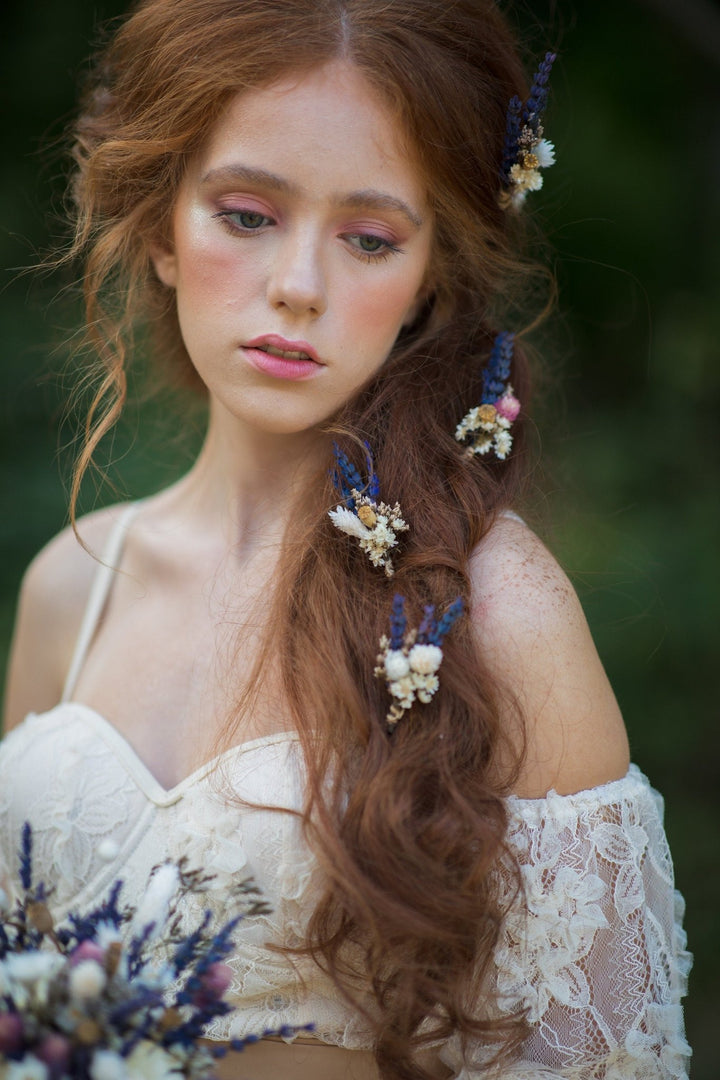 Lavender Dried Flower Hairpins: Provence Wedding Accessories – handmade floral hair accessory by magaela