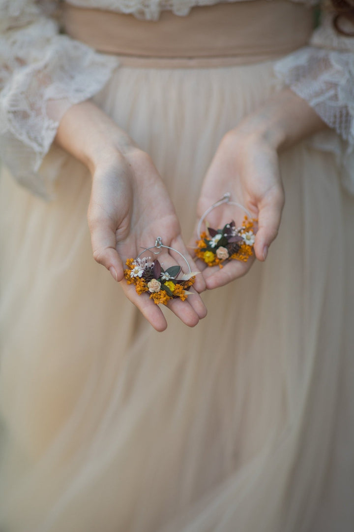 Autumn Flower Circle Earrings: Wedding Bridal Jewelry – handmade floral hair accessory by magaela