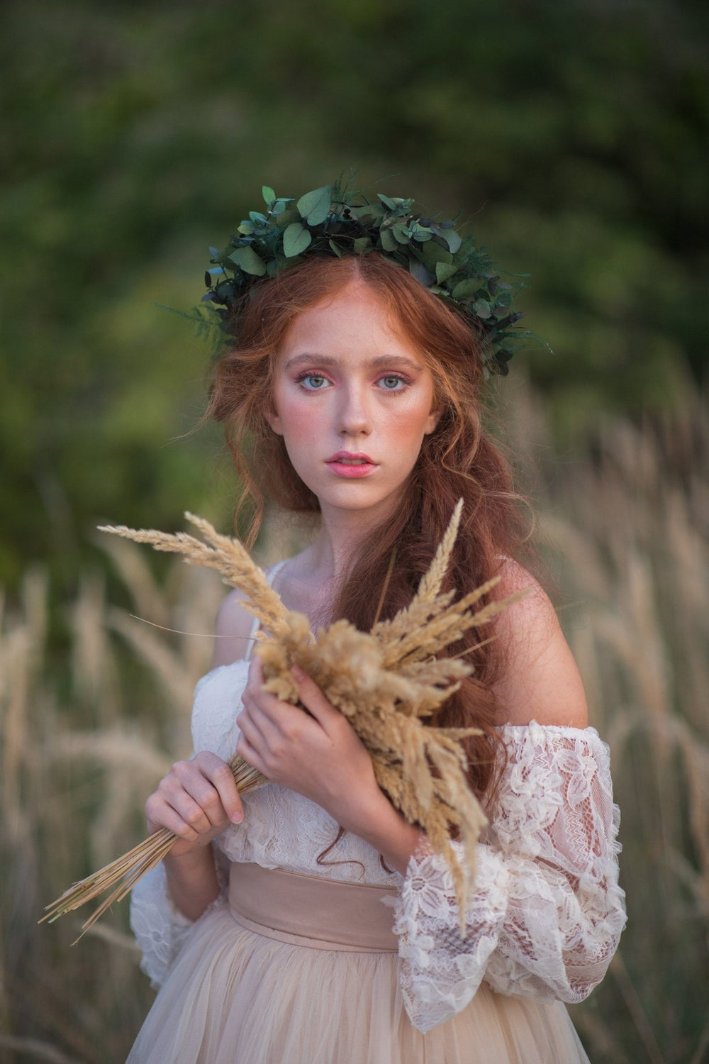 Greenery Bridal Wreath: Eucalyptus Flower Crown, Boho Wedding – handmade floral hair accessory by magaela