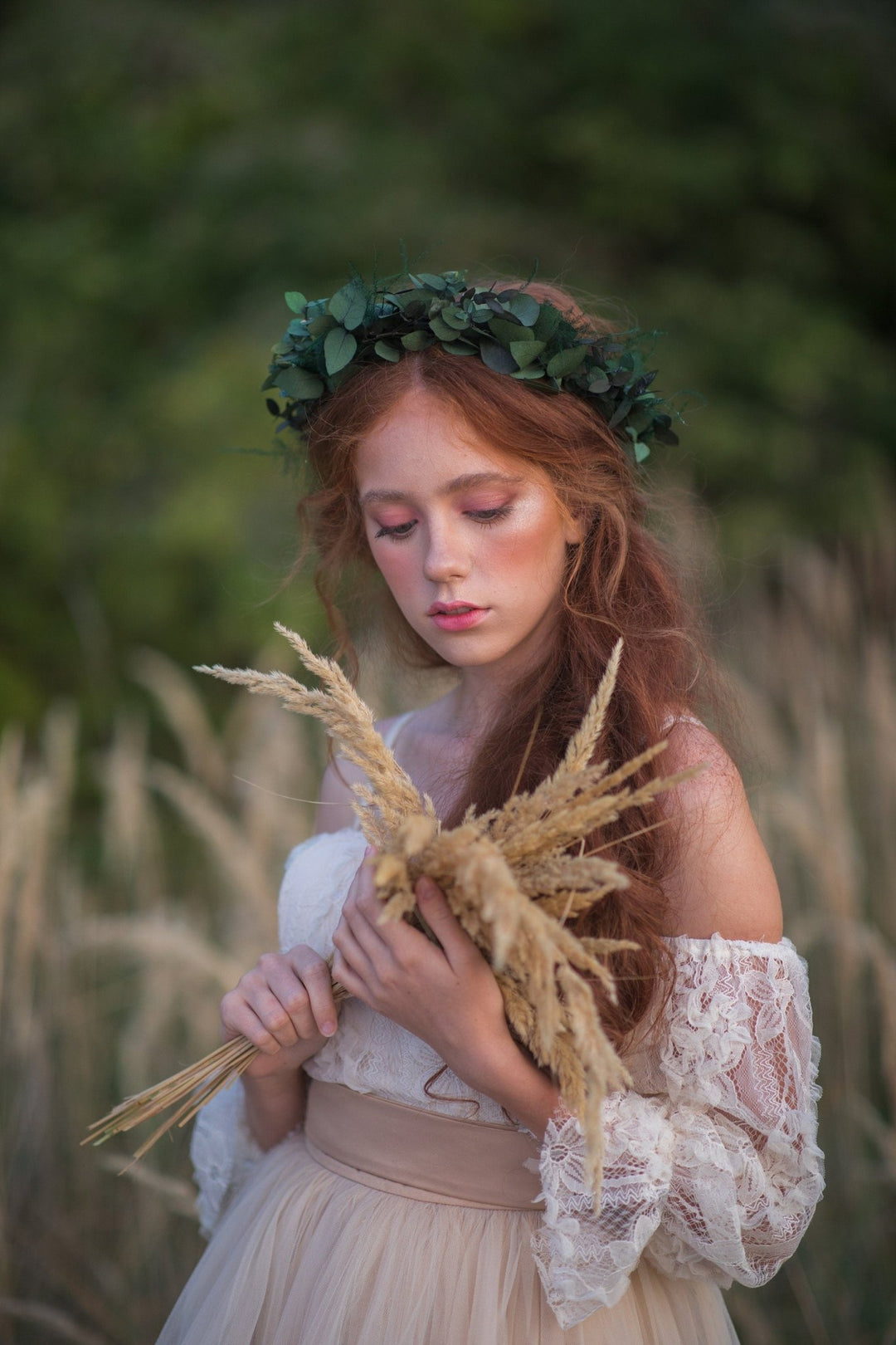 Greenery Bridal Wreath: Eucalyptus Flower Crown, Boho Wedding – handmade floral hair accessory by magaela