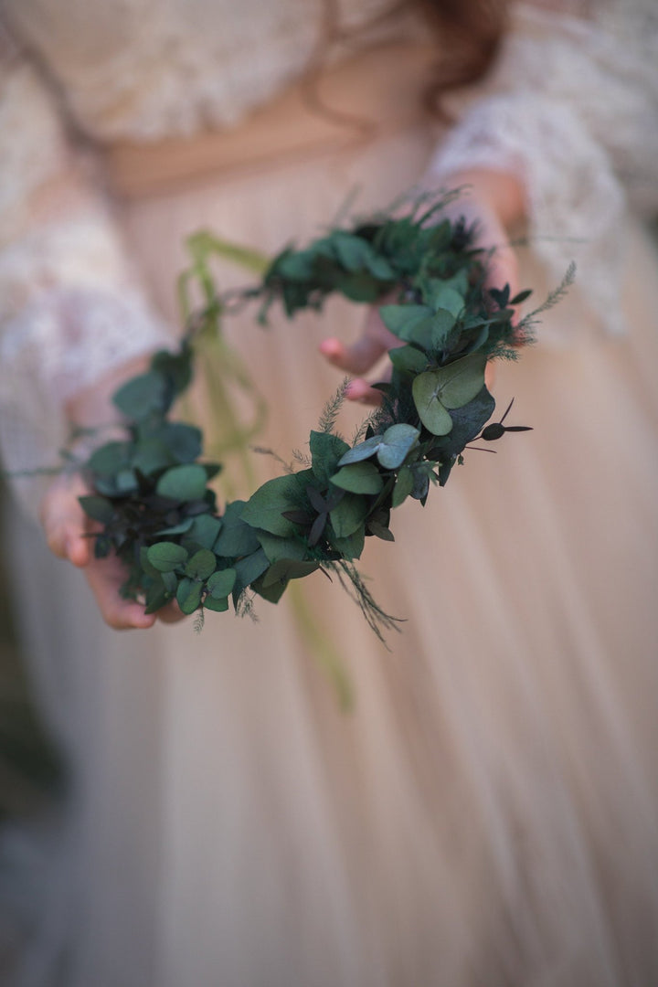 Greenery Bridal Wreath: Eucalyptus Flower Crown, Boho Wedding – handmade floral hair accessory by magaela
