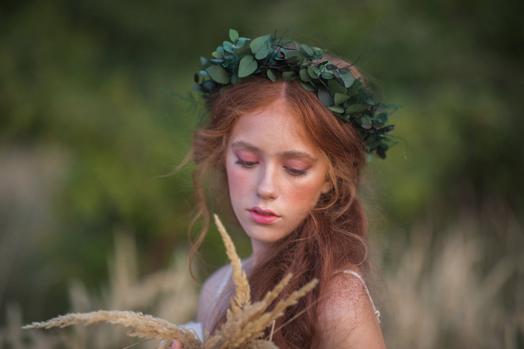 Greenery Bridal Wreath: Eucalyptus Flower Crown, Boho Wedding – handmade floral hair accessory by magaela